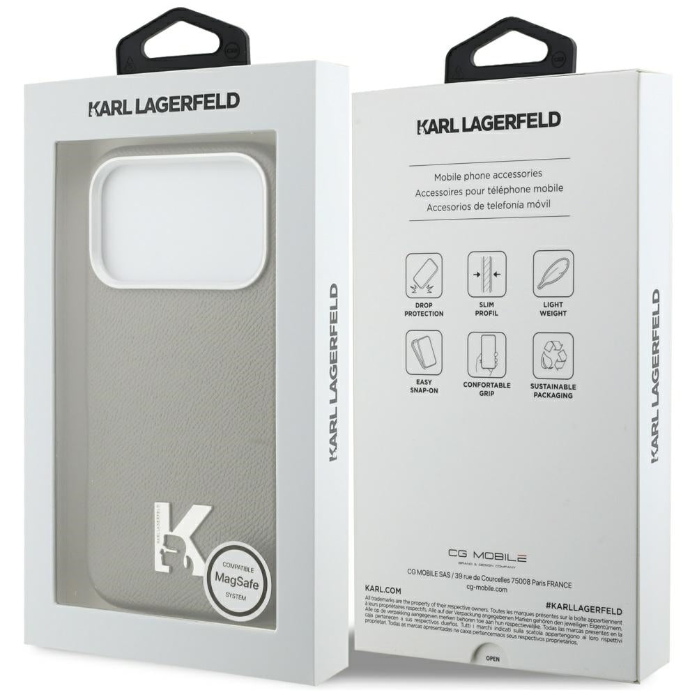 Capa MagSafe para Apple iPhone 17 Pro, Karl Lagerfeld, Logo Karl Head, Cinzento