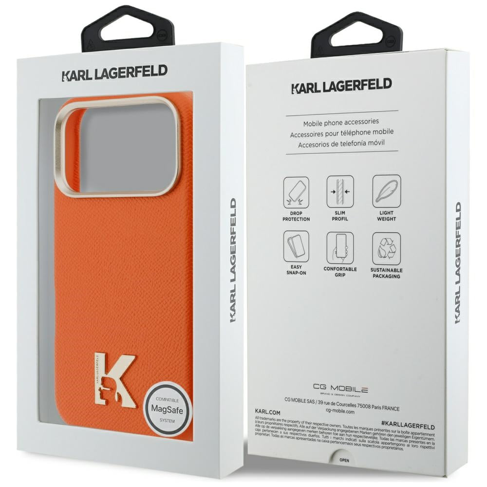Capa MagSafe para Apple iPhone 17 Pro, Karl Lagerfeld, Logo Karl Head, Laranja