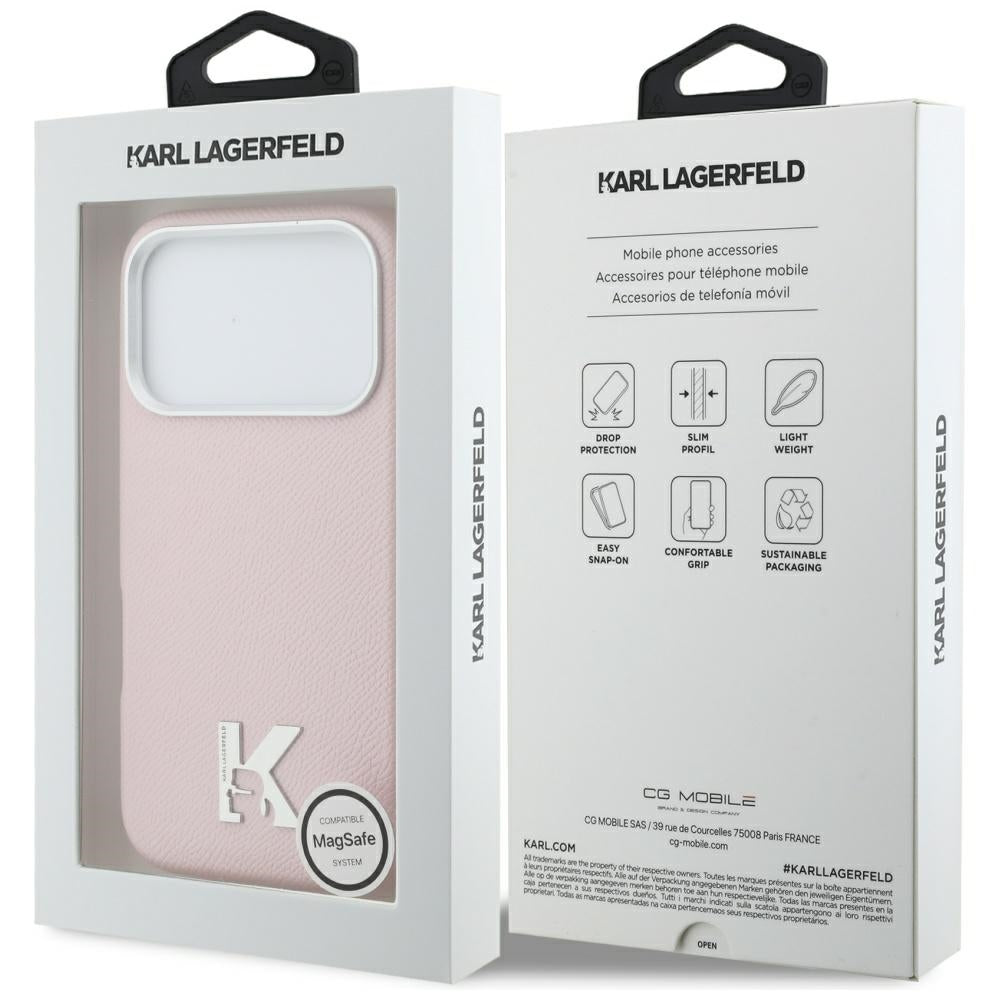 Capa MagSafe para Apple iPhone 17 Pro, Karl Lagerfeld, Logo Karl Head, Rosa