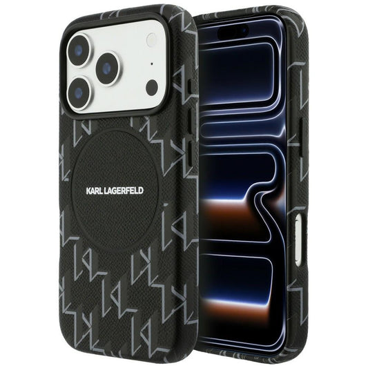 Capa MagSafe para Apple iPhone 17 Pro, Karl Lagerfeld, Logo KL Monogram, Preta