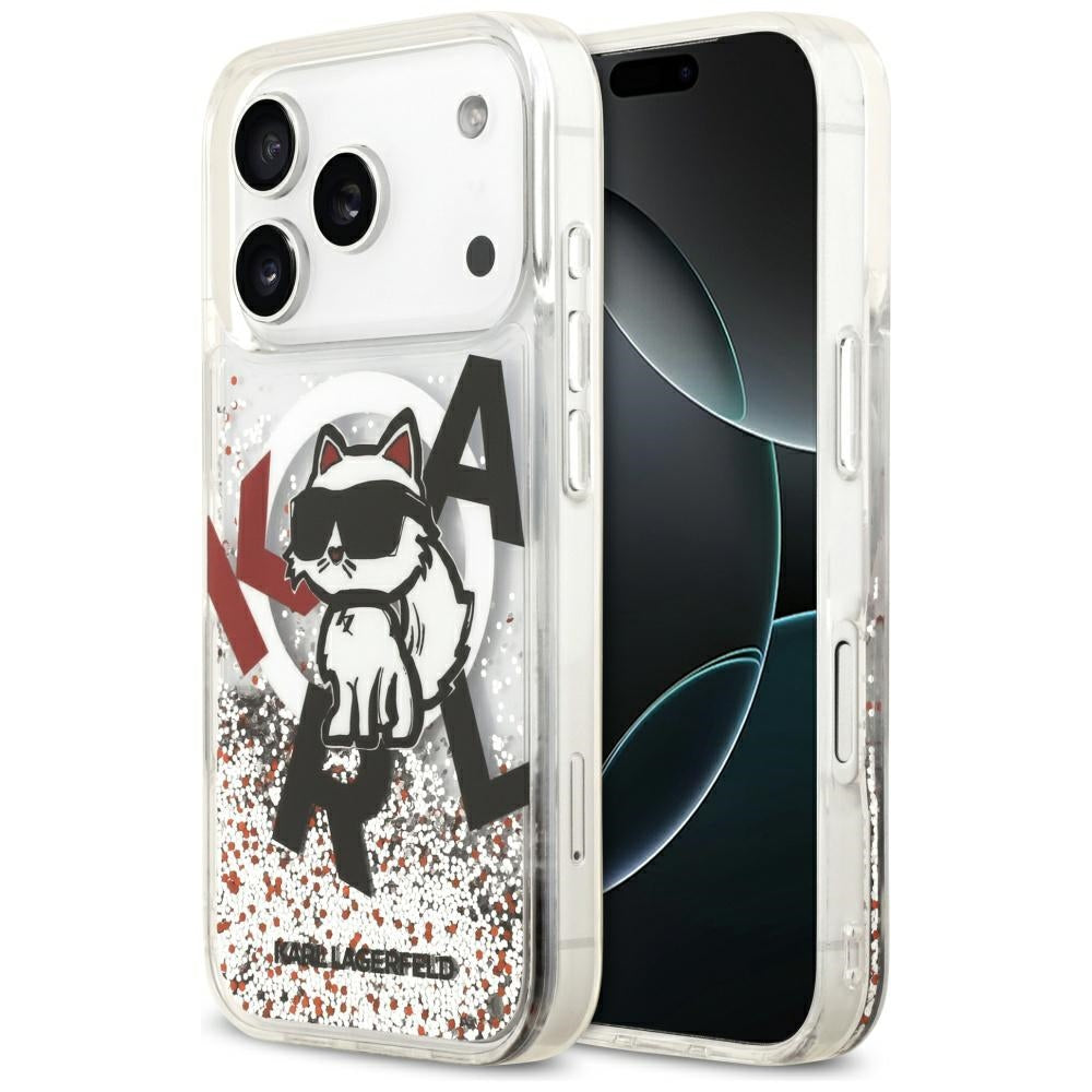 Capa MagSafe para Apple iPhone 17 Pro, Karl Lagerfeld, Liquid Glitter Choupette Logo, Transparente