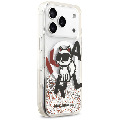 Capa MagSafe para Apple iPhone 17 Pro, Karl Lagerfeld, Liquid Glitter Choupette Logo, Transparente