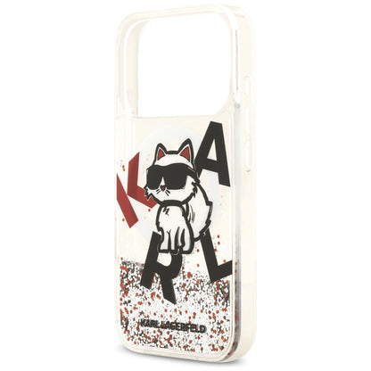 Capa MagSafe para Apple iPhone 17 Pro, Karl Lagerfeld, Liquid Glitter Choupette Logo, Transparente