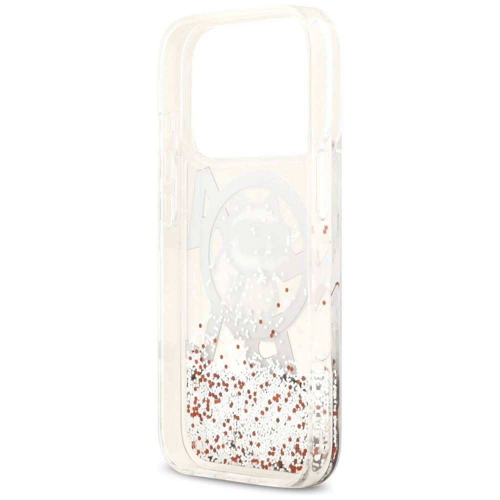 Capa MagSafe para Apple iPhone 17 Pro, Karl Lagerfeld, Liquid Glitter Choupette Logo, Transparente