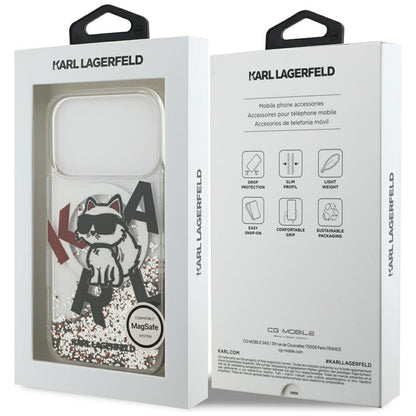 Capa MagSafe para Apple iPhone 17 Pro, Karl Lagerfeld, Liquid Glitter Choupette Logo, Transparente