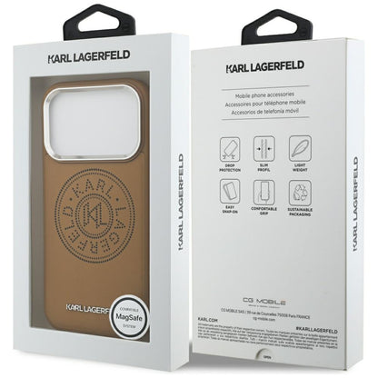 Capa MagSafe para Apple iPhone 17 Pro, Karl Lagerfeld, Point & Metal Logo, Castanho