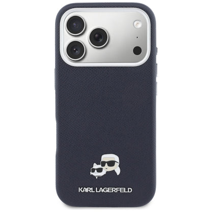 Capa MagSafe para Apple iPhone 17 Pro, Karl Lagerfeld, Saffiano Karl & Choupette Pins, Azul