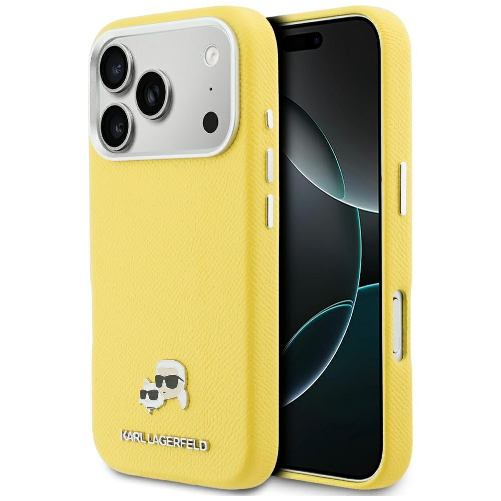 Capa MagSafe para Apple iPhone 17 Pro, Karl Lagerfeld, Saffiano Karl & Choupette Pins, Amarela
