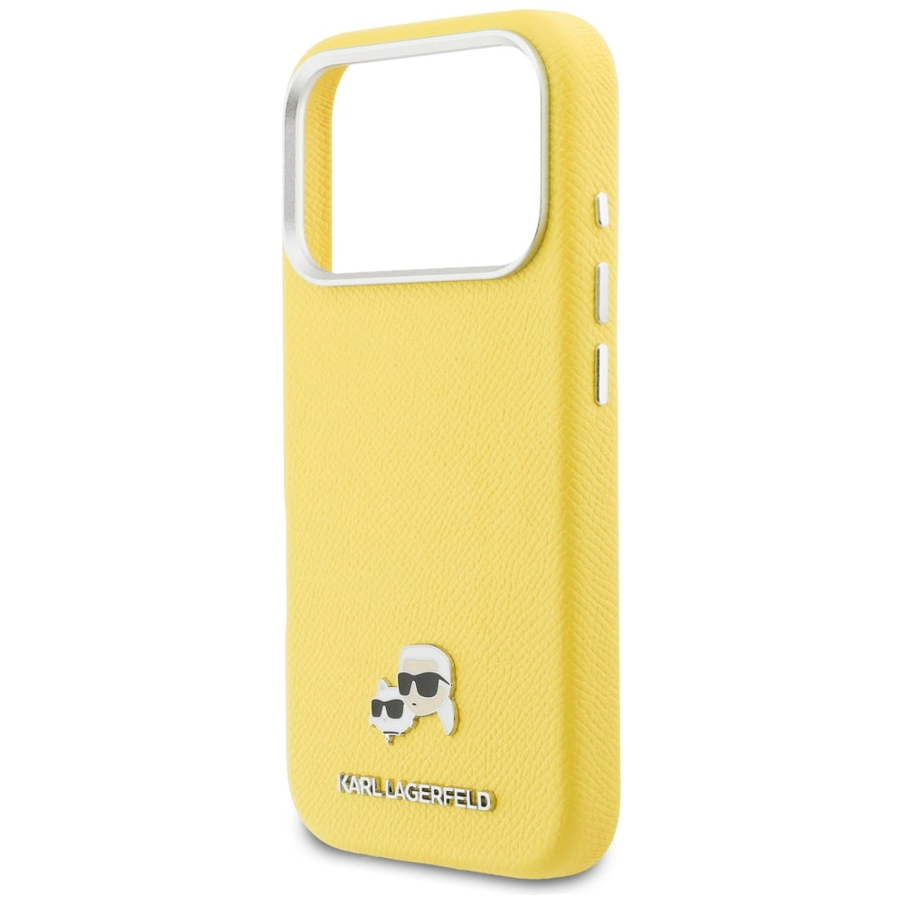Capa MagSafe para Apple iPhone 17 Pro, Karl Lagerfeld, Saffiano Karl & Choupette Pins, Amarela