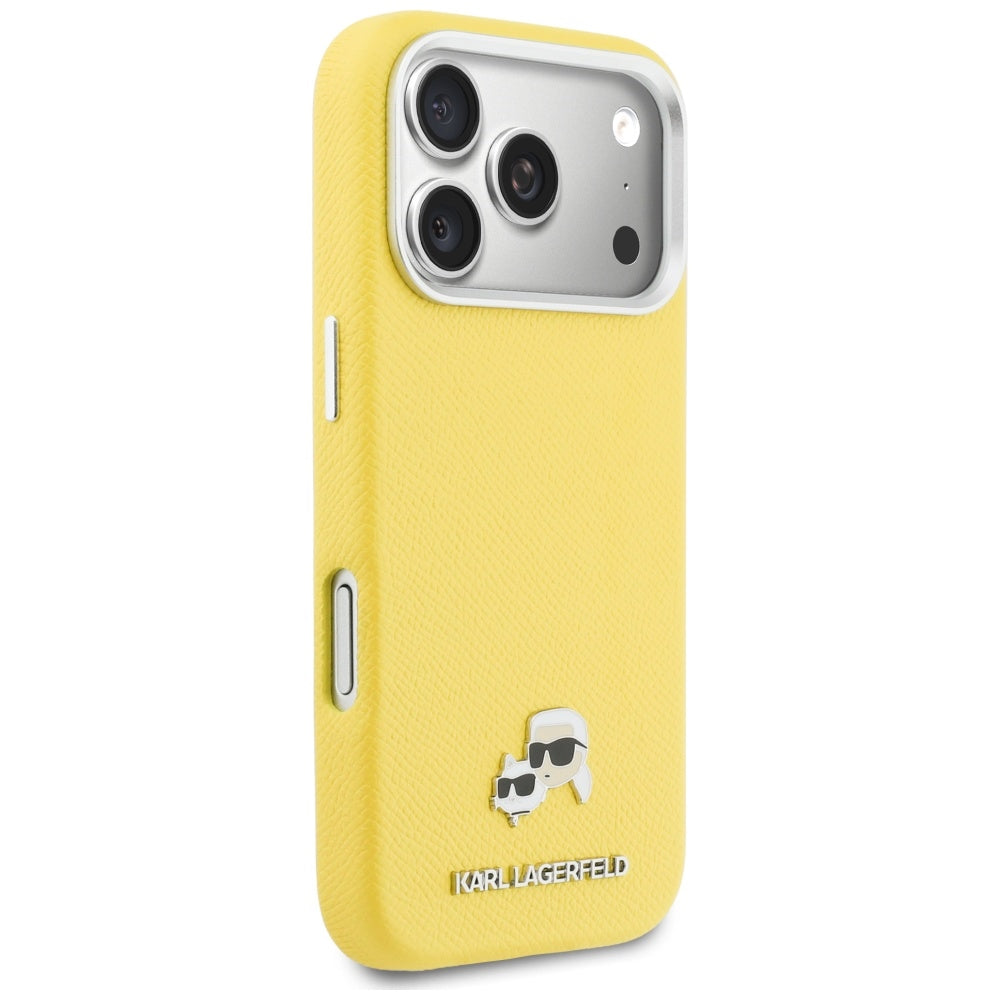 Capa MagSafe para Apple iPhone 17 Pro, Karl Lagerfeld, Saffiano Karl & Choupette Pins, Amarela