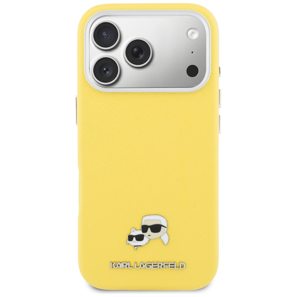 Capa MagSafe para Apple iPhone 17 Pro, Karl Lagerfeld, Saffiano Karl & Choupette Pins, Amarela