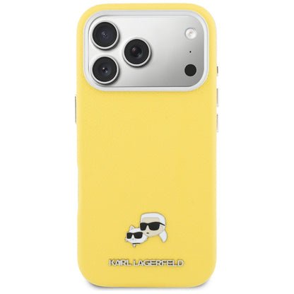Capa MagSafe para Apple iPhone 17 Pro, Karl Lagerfeld, Saffiano Karl & Choupette Pins, Amarela
