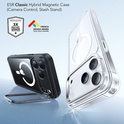 Capa MagSafe para Apple iPhone 17 Pro Max, ESR, Classic Hybrid Kickstand, Preta Transparente