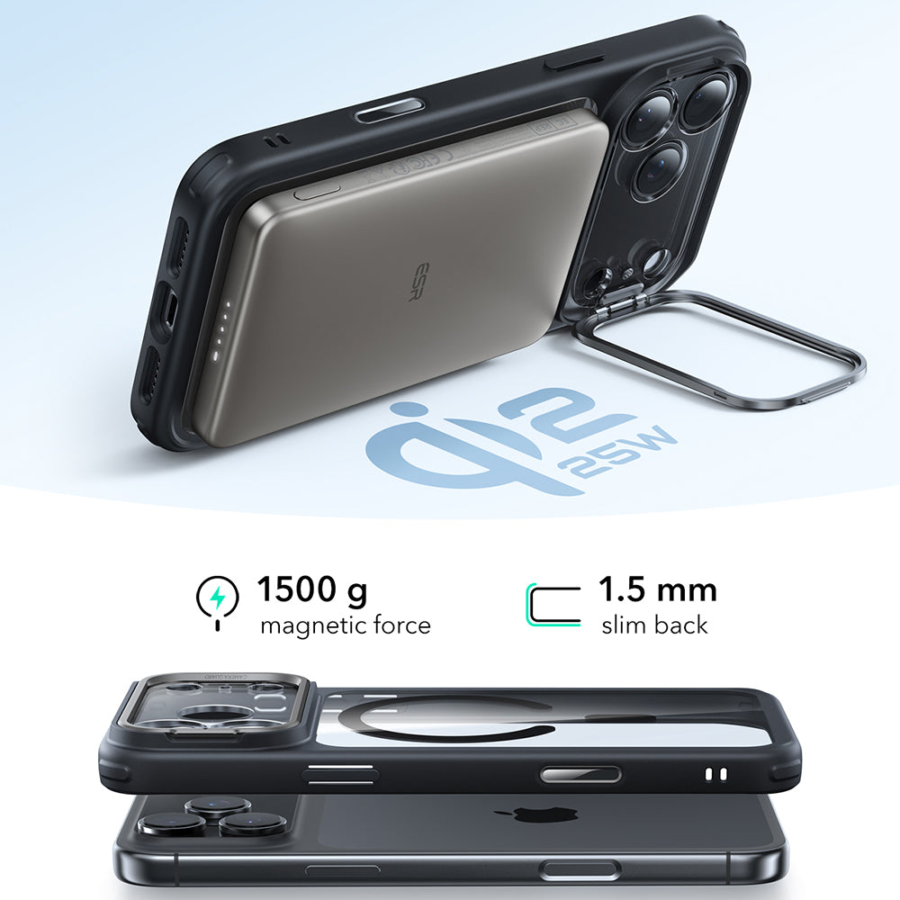 Capa MagSafe para Apple iPhone 17 Pro Max, ESR, Classic Hybrid Kickstand, Preta Transparente