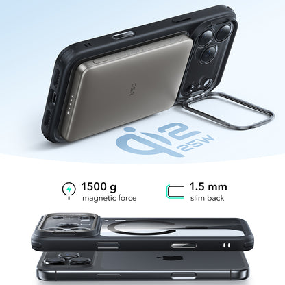 Capa MagSafe para Apple iPhone 17 Pro Max, ESR, Classic Hybrid Kickstand, Preta Transparente