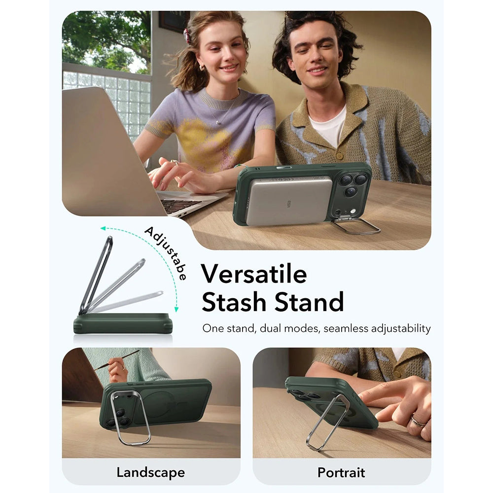 Capa MagSafe para Apple iPhone 17 Pro Max, ESR, Classic Hybrid Kickstand, Verde Acetinado