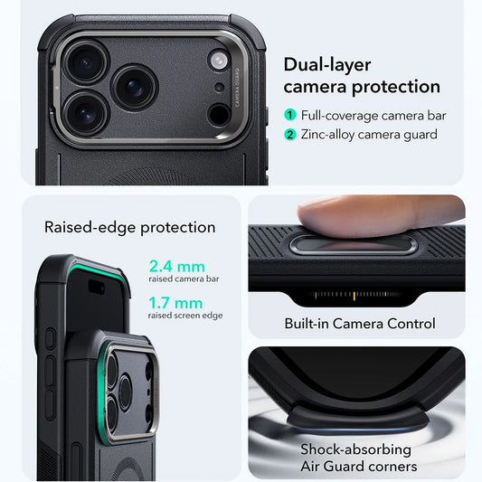 Capa MagSafe para Apple iPhone 17 Pro Max, ESR, Cyber Armor Kickstand, Preta