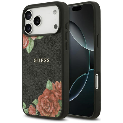 Capa MagSafe para Apple iPhone 17 Pro Max, Guess, Estampa de Flores 4G, Preta