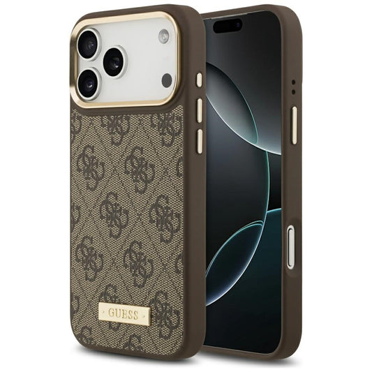 Capa MagSafe para Apple iPhone 17 Pro Max, Guess, 4G Logo Plate, Marrom