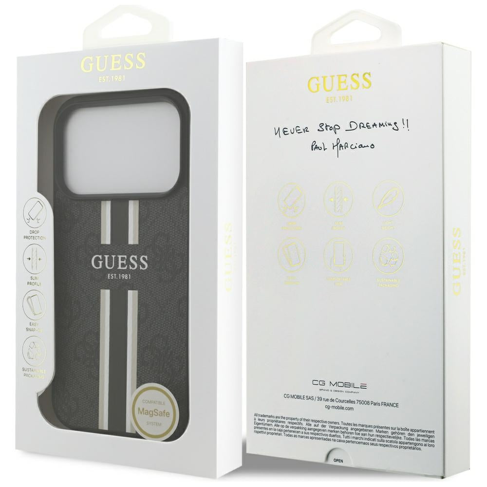 Capa MagSafe para Apple iPhone 17 Pro Max, Guess, 4G Printed Stripes, Preta