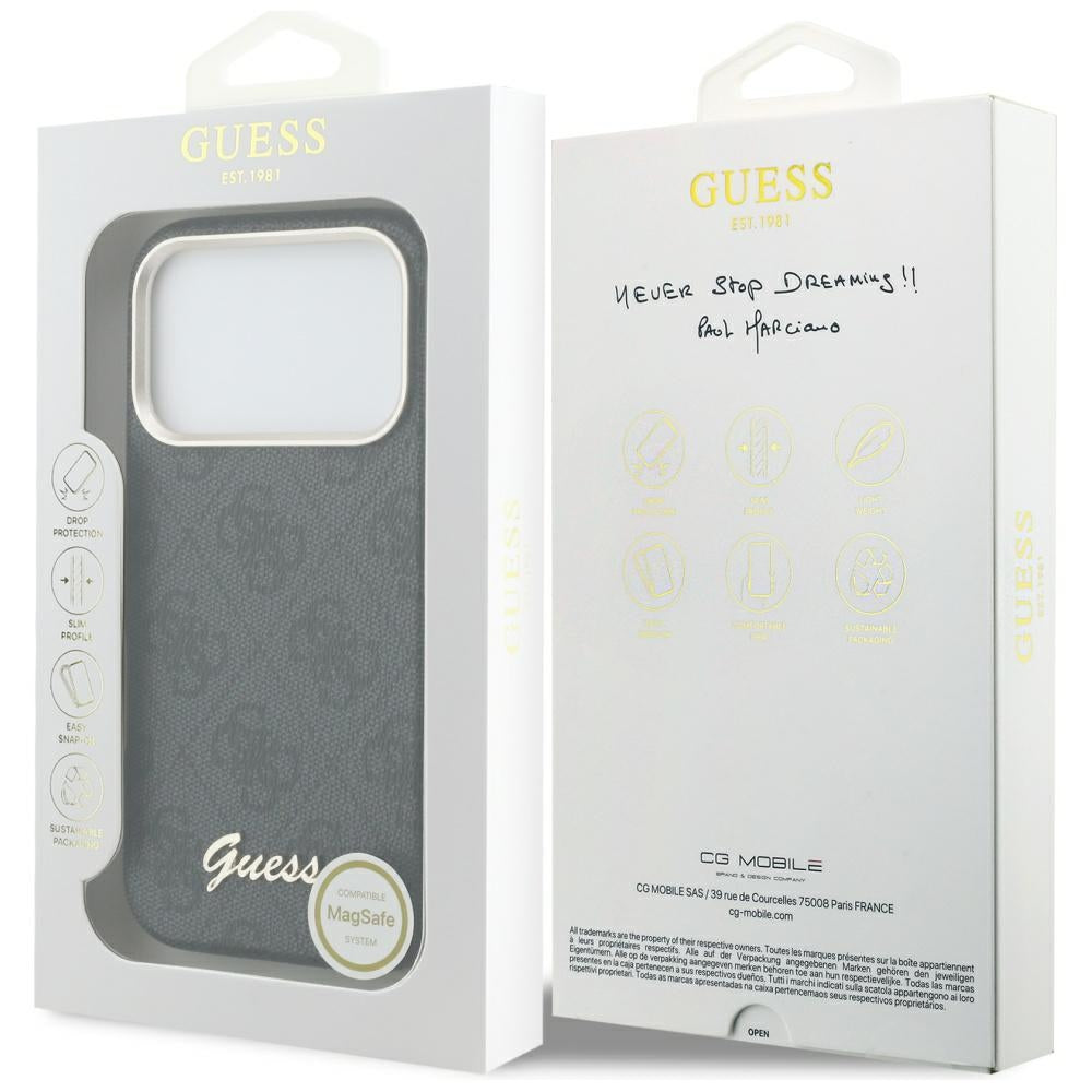 Capa MagSafe para Apple iPhone 17 Pro Max, Guess, 4G Script Logo, Preta