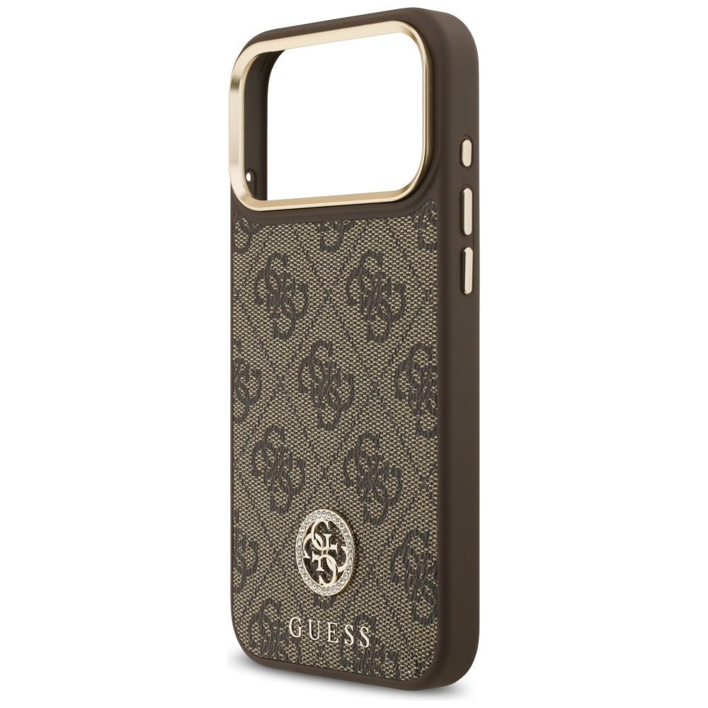 Capa MagSafe para Apple iPhone 17 Pro Max, Guess, Logo Strass 4G, Marrom