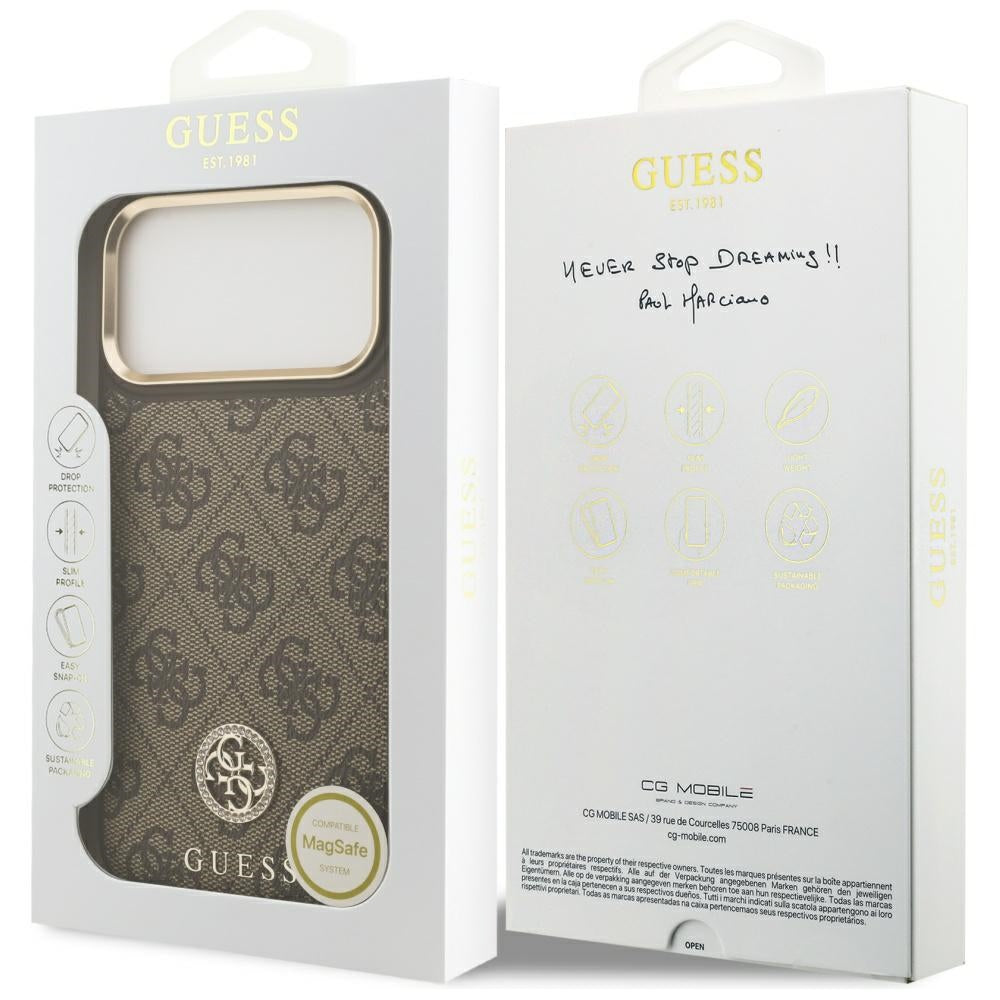 Capa MagSafe para Apple iPhone 17 Pro Max, Guess, Logo Strass 4G, Marrom