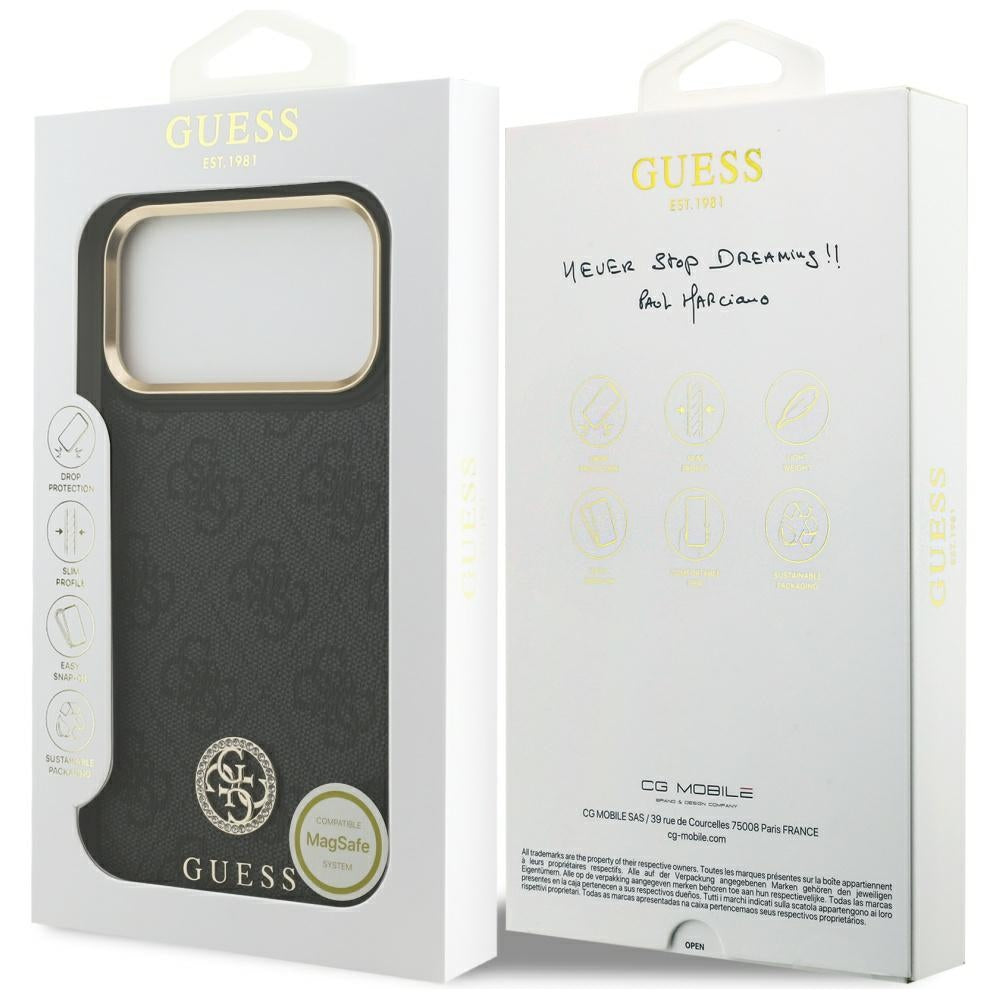 Capa MagSafe para Apple iPhone 17 Pro Max, Guess, Logo Strass 4G, Preta