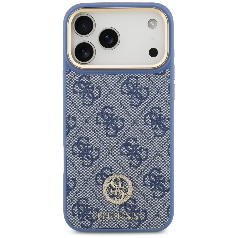 Capa MagSafe para Apple iPhone 17 Pro Max, Guess, 4G Strass Logo com Alça Grande, Azul