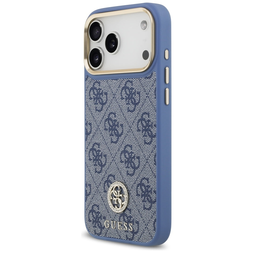 Capa MagSafe para Apple iPhone 17 Pro Max, Guess, 4G Strass Logo com Alça Grande, Azul