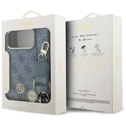 Capa MagSafe para Apple iPhone 17 Pro Max, Guess, 4G Strass Logo com Alça Grande, Azul