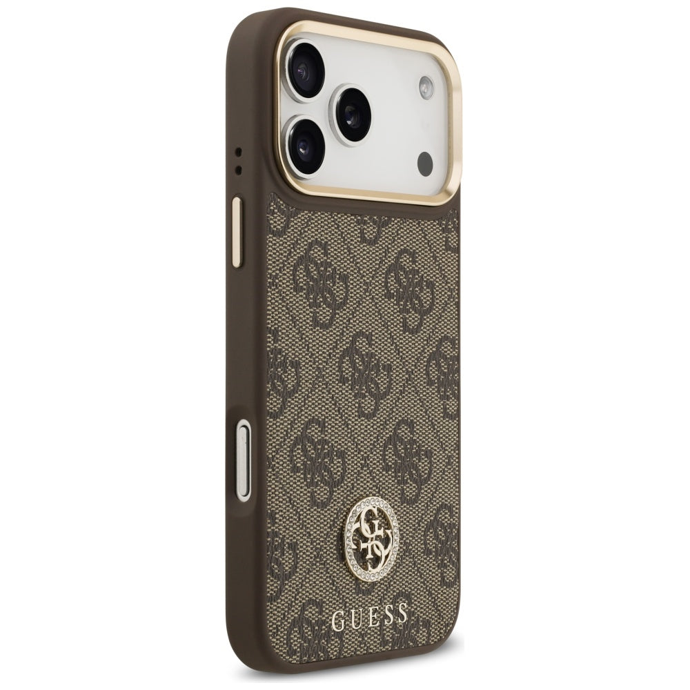 Capa MagSafe para Apple iPhone 17 Pro Max, Guess, 4G Strass Logo com Alça Grande, Marrom