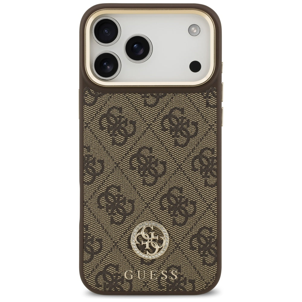 Capa MagSafe para Apple iPhone 17 Pro Max, Guess, 4G Strass Logo com Alça Grande, Marrom