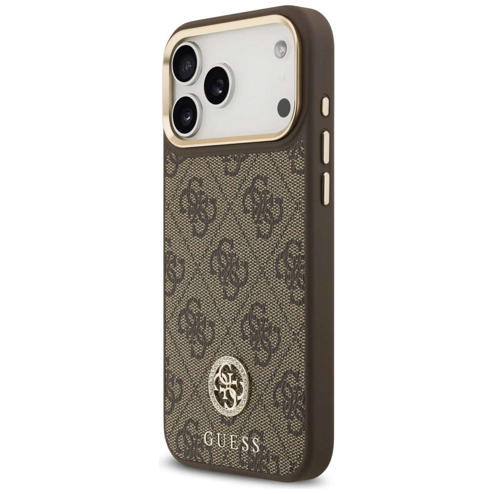 Capa MagSafe para Apple iPhone 17 Pro Max, Guess, 4G Strass Logo com Alça Grande, Marrom