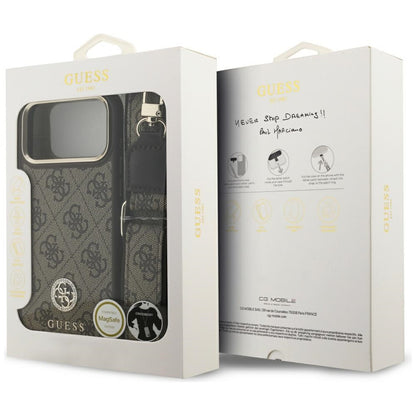 Capa MagSafe para Apple iPhone 17 Pro Max, Guess, 4G Strass Logo com Alça Grande, Marrom