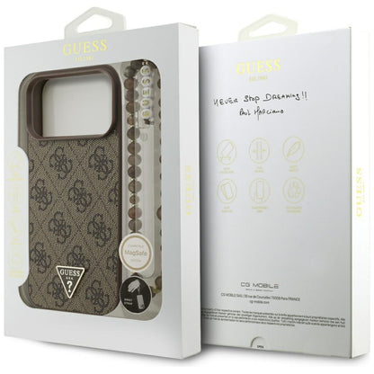 Capa MagSafe para Apple iPhone 17 Pro Max, Guess, 4G Triangle Logo Cord Strap, Marrom