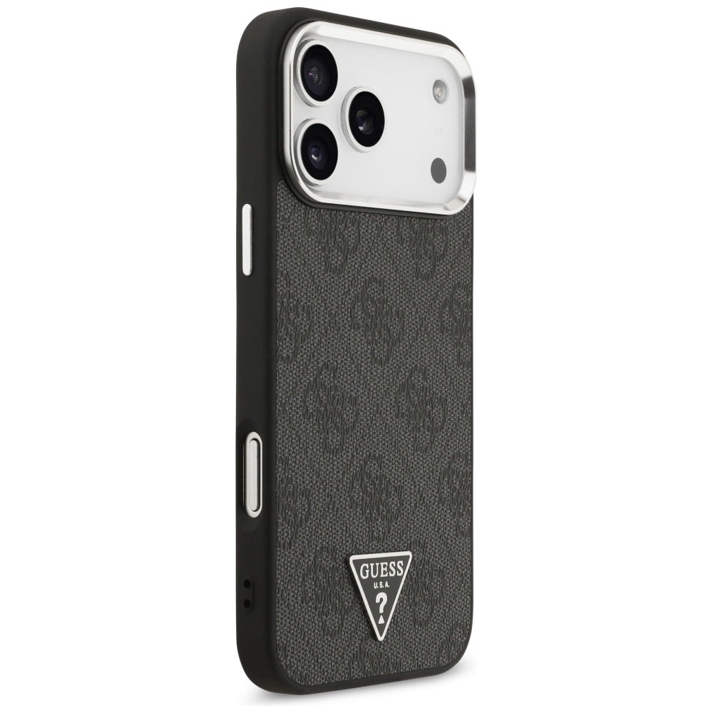 Capa MagSafe para Apple iPhone 17 Pro Max, Guess, Logo Triângulo 4G, Preta Prateada