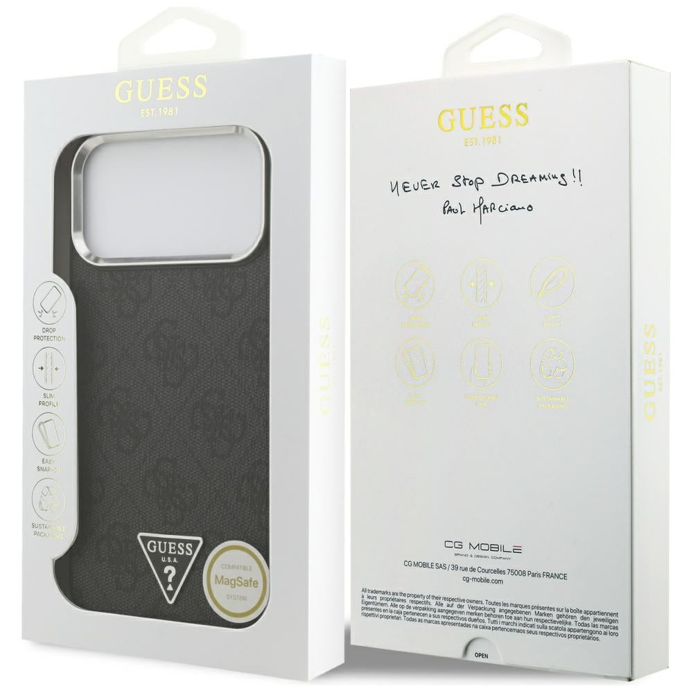 Capa MagSafe para Apple iPhone 17 Pro Max, Guess, Logo Triângulo 4G, Preta Prateada