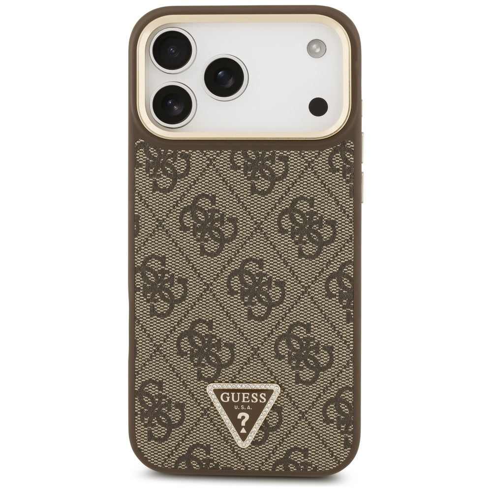 Capa MagSafe para Apple iPhone 17 Pro Max, Guess, Logo Triângulo 4G com Alça Grande, Marrom