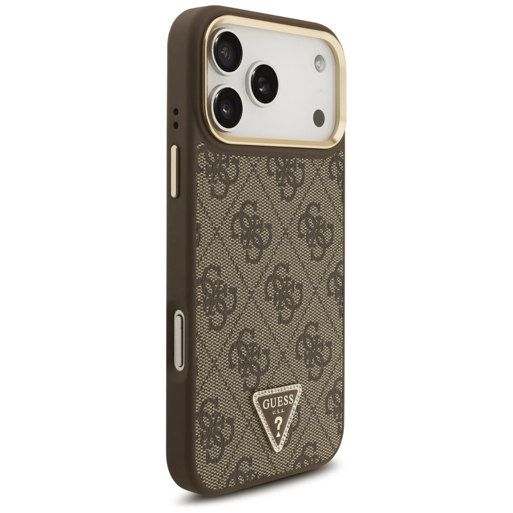Capa MagSafe para Apple iPhone 17 Pro Max, Guess, Logo Triângulo 4G com Alça Grande, Marrom