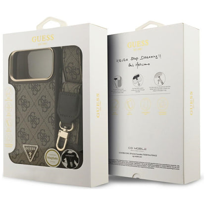 Capa MagSafe para Apple iPhone 17 Pro Max, Guess, Logo Triângulo 4G com Alça Grande, Marrom