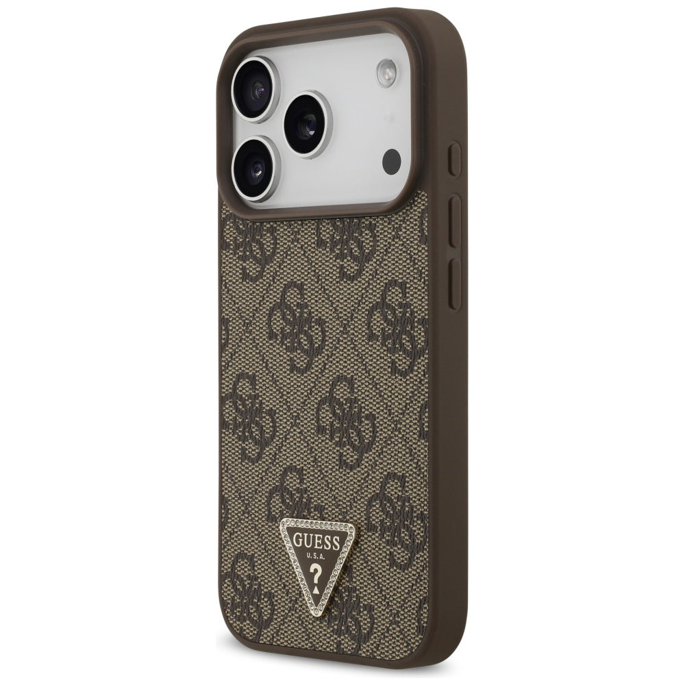 Capa MagSafe para Apple iPhone 17 Pro Max, Guess, 4G Triangle Strass, Castanho