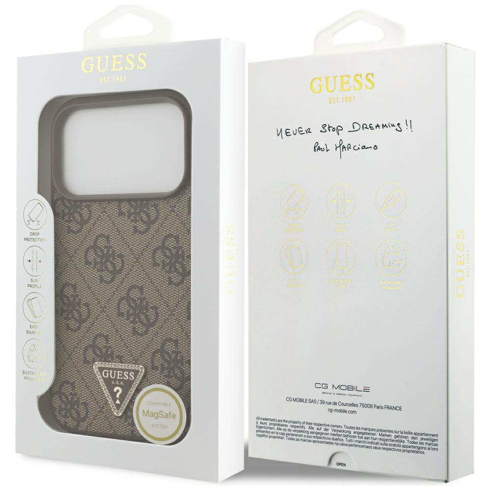 Capa MagSafe para Apple iPhone 17 Pro Max, Guess, 4G Triangle Strass, Castanho