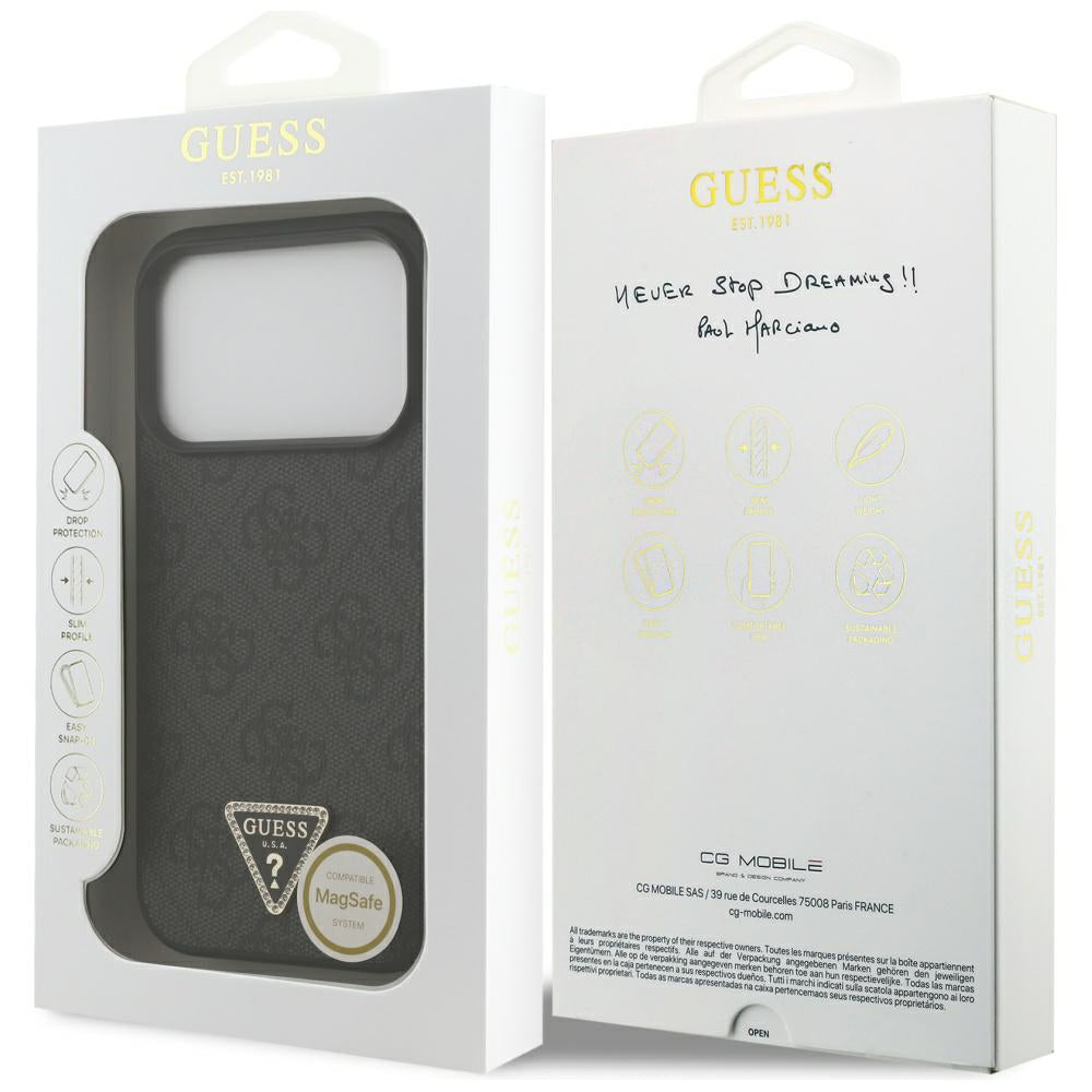 Capa MagSafe para Apple iPhone 17 Pro Max, Guess, 4G Triangle Strass, Preta
