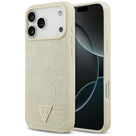 Capa MagSafe para Apple iPhone 17 Pro Max, Guess, Croco Triangle Logo, Dourada