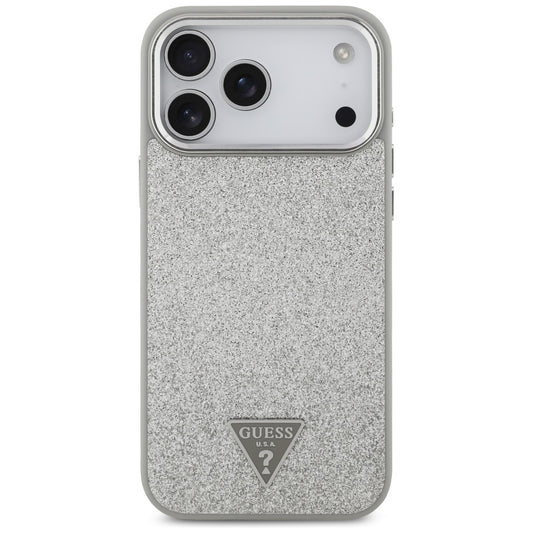 MagSafe Case for Apple iPhone 17 Pro Max, Guess, Glitter Triangle Logo, Silver