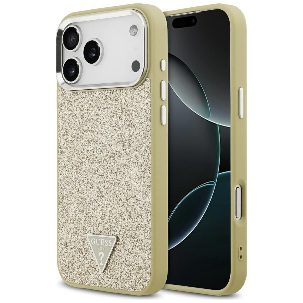 Capa MagSafe para Apple iPhone 17 Pro Max, Guess, Glitter Triangle Logo, Dourada
