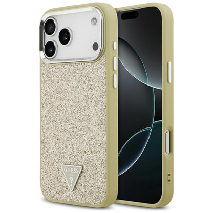 Capa MagSafe para Apple iPhone 17 Pro Max, Guess, Glitter Triangle Logo, Dourada