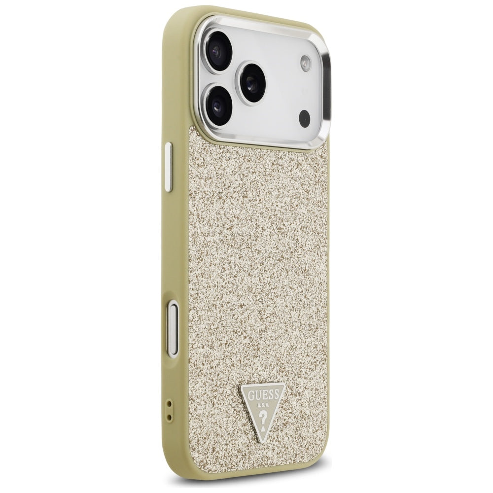 Capa MagSafe para Apple iPhone 17 Pro Max, Guess, Glitter Triangle Logo, Dourada