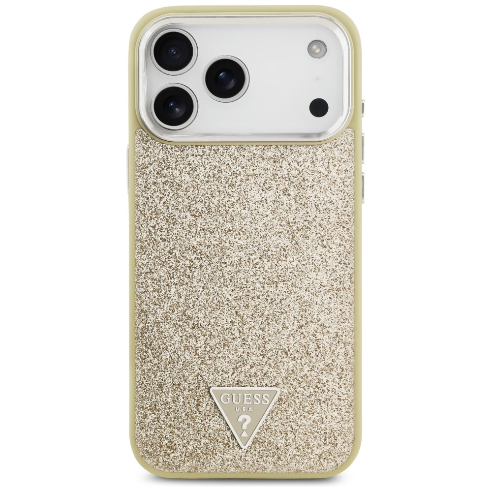 Capa MagSafe para Apple iPhone 17 Pro Max, Guess, Glitter Triangle Logo, Dourada